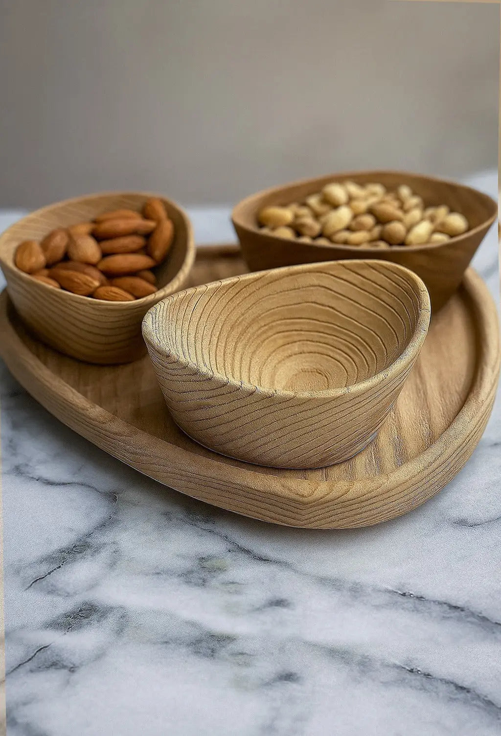 Handcrafted Luxury Wooden Nut Bowl Set with Tray